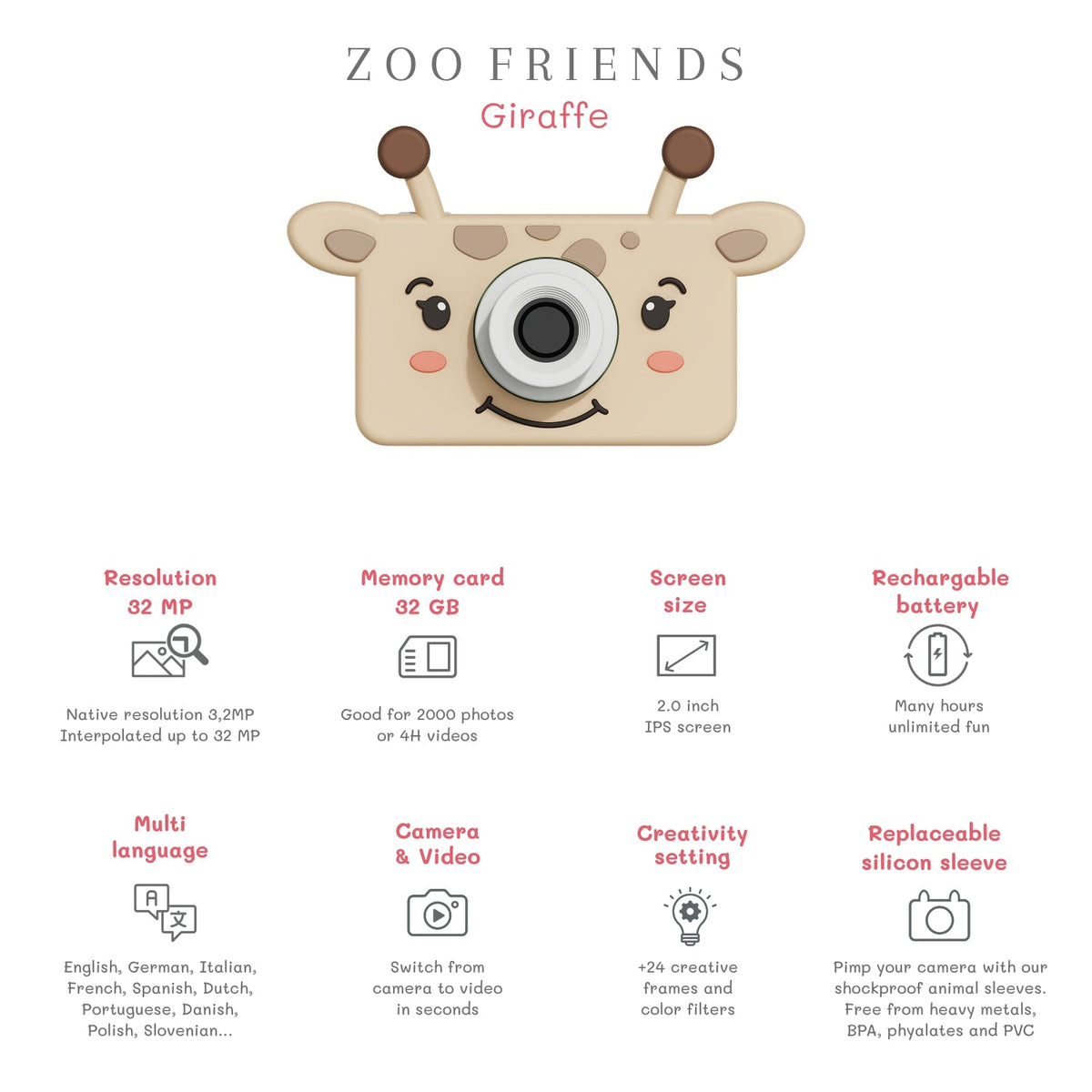Zoofamily Caméra pour enfants Girafe