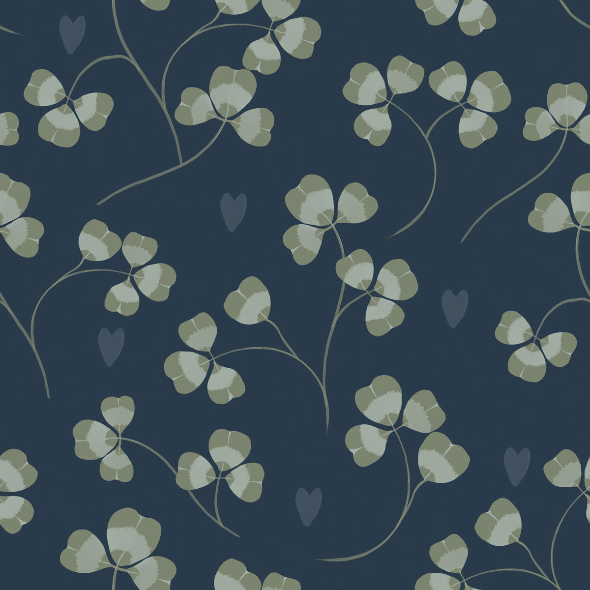 Carta da parati Dekornik a strisce pastello trifoglio e cuori blu navy 50 x 280