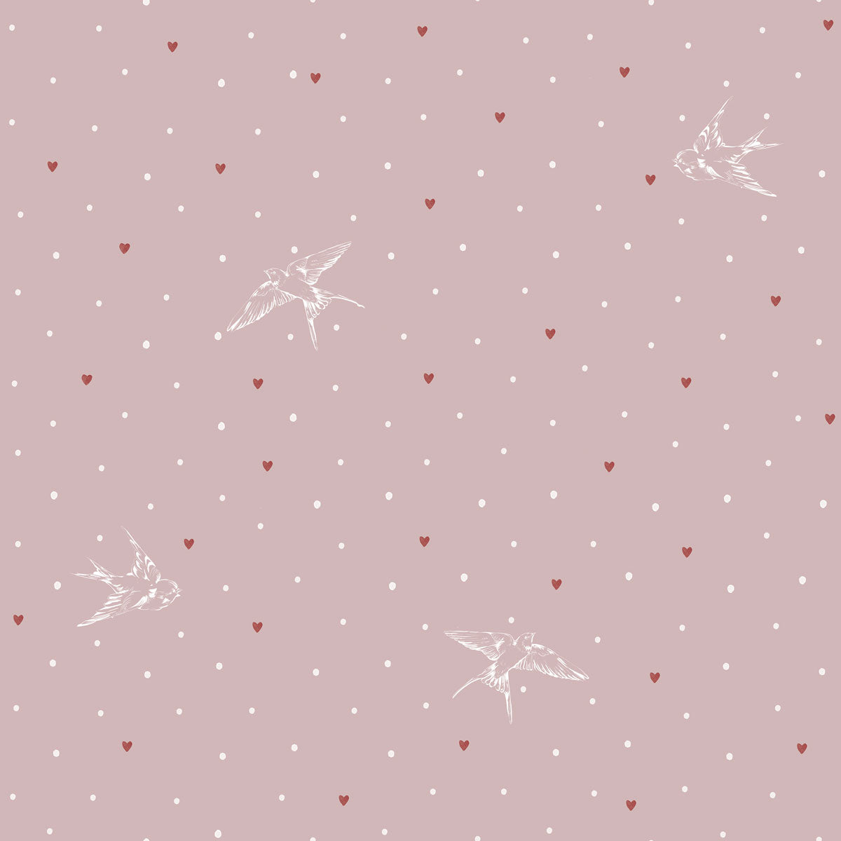 Carta da parati Dekornik Rondini su strisce rosa 50 x 280