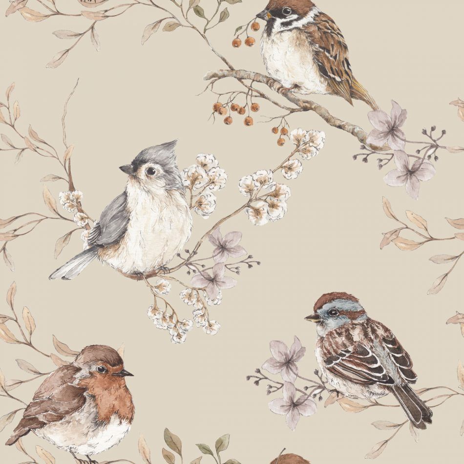 Dekornik Tapete Vögel Beige Streifen 50 x 280