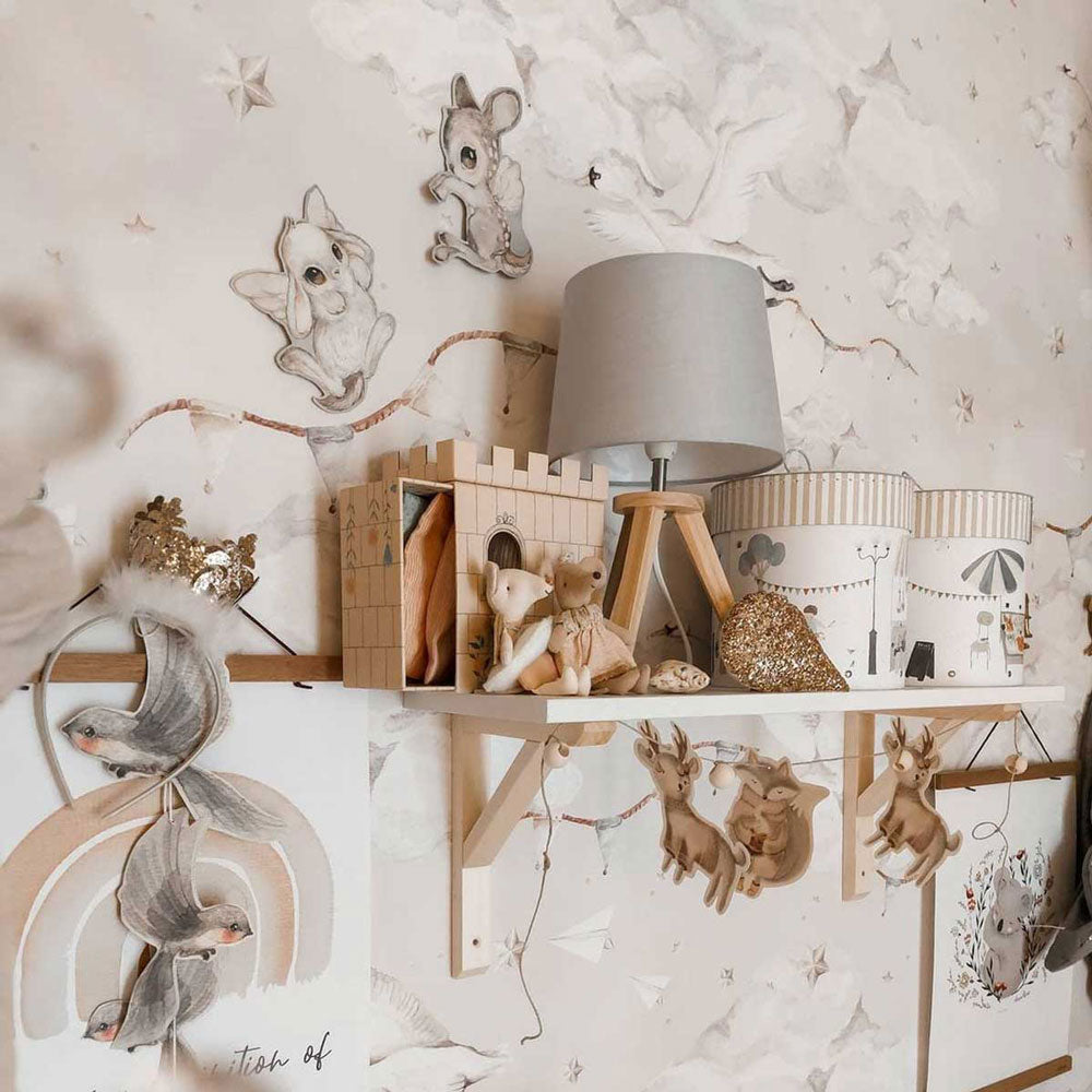 Dekornik Tapete Magic Schwäne Beige Streifen 100 x 280