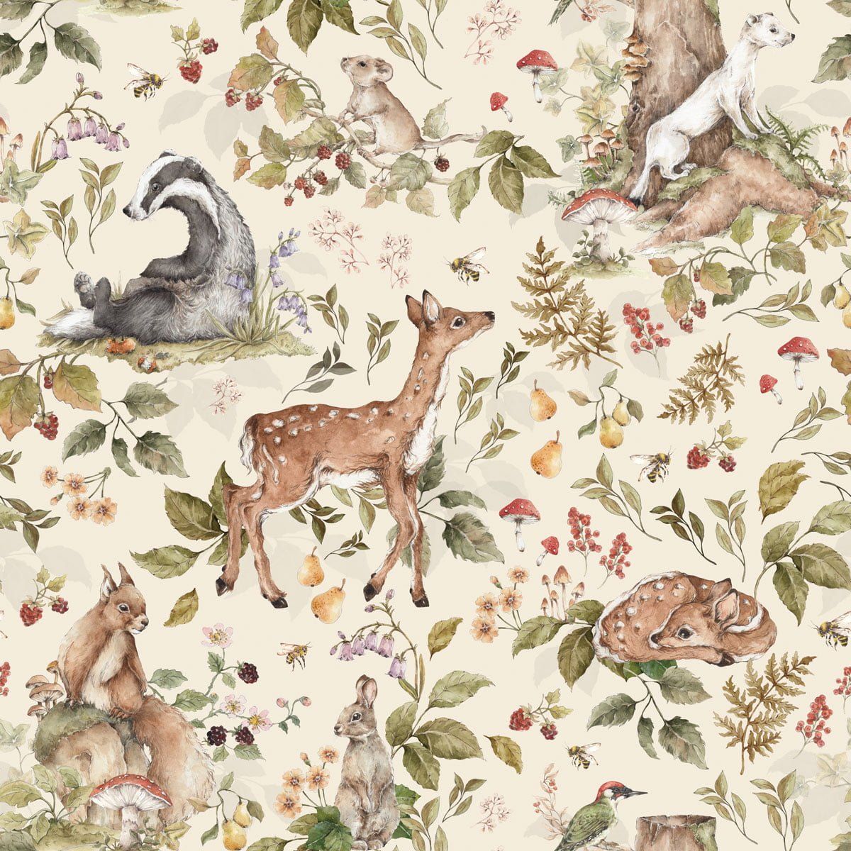Dekornik Tapete Cute forest animals Hell Streifen 100 x 280