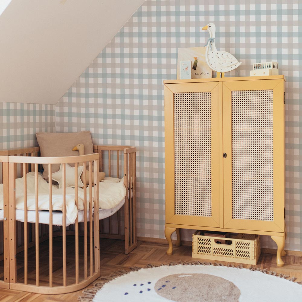 Dekornik Tapete Provence check beige blue small Streifen 100 x 280