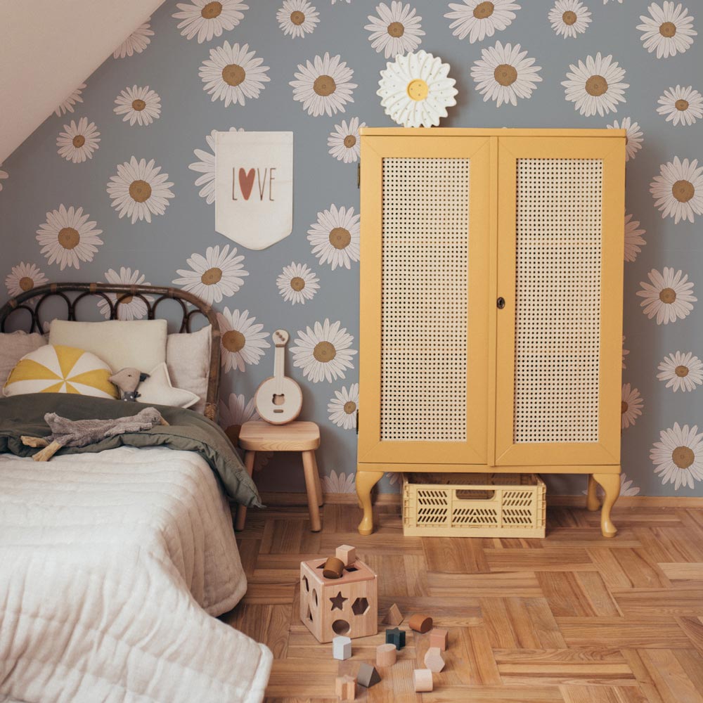 Dekornik Tapete Tuscan Gänseblümchen Blau Streifen 100 x 280