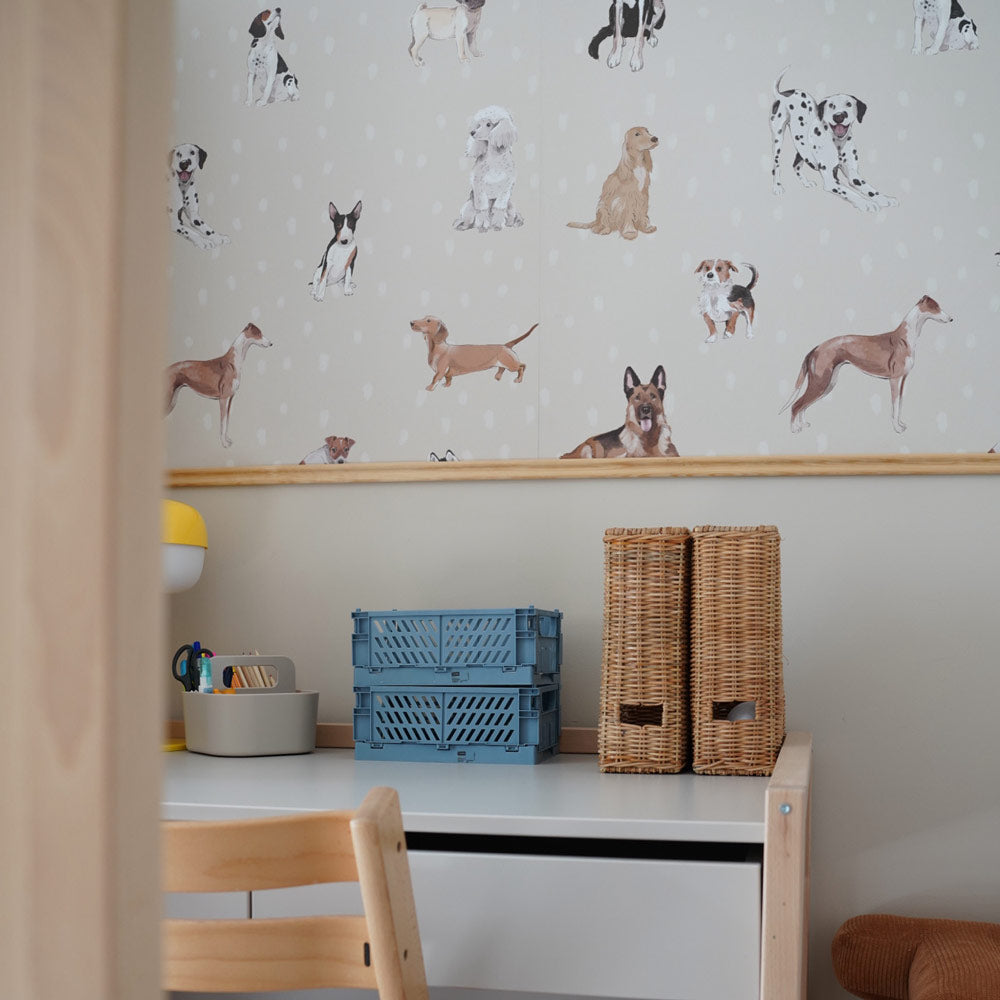 Carta da parati Dekornik I cani sono i migliori beige con strisce di punti 100 x 280