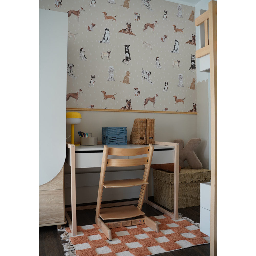 Carta da parati Dekornik I cani sono i migliori beige con strisce di punti 100 x 280