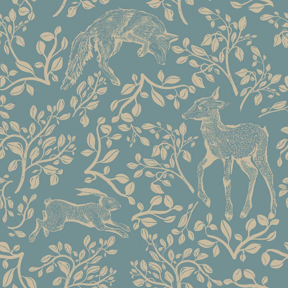 Dekornik Tapete Forest animals and fairytale blue Streifen 50 x 280