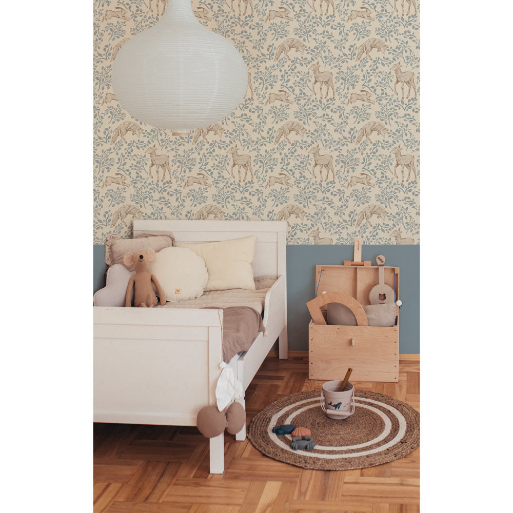 Dekornik Tapete Forest animals and fairytale beige Streifen 50 x 280