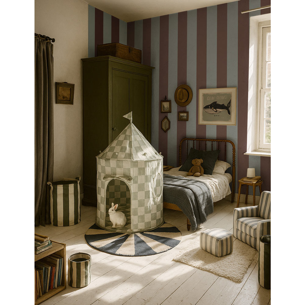 Dekornik Tapete Wide stripes classy brown and misty blue Streifen 50 x 280