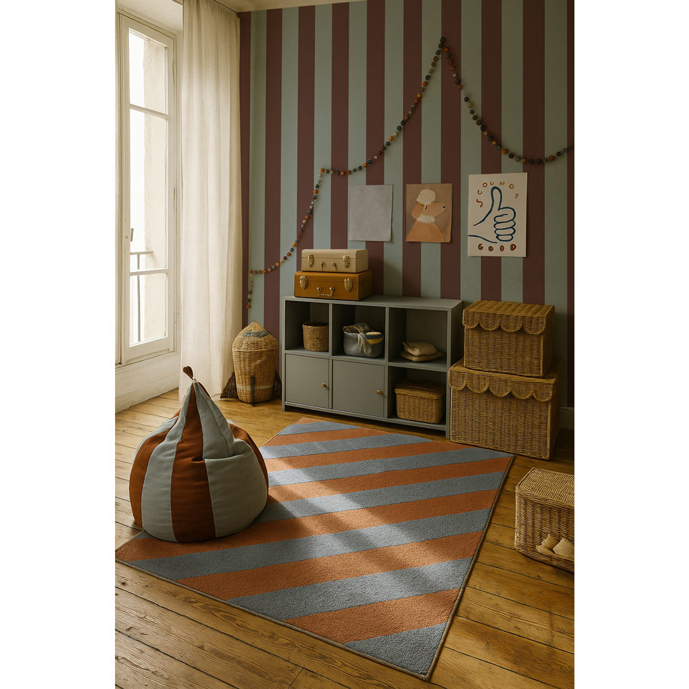 Dekornik Tapete Wide stripes classy brown and misty blue Streifen 50 x 280