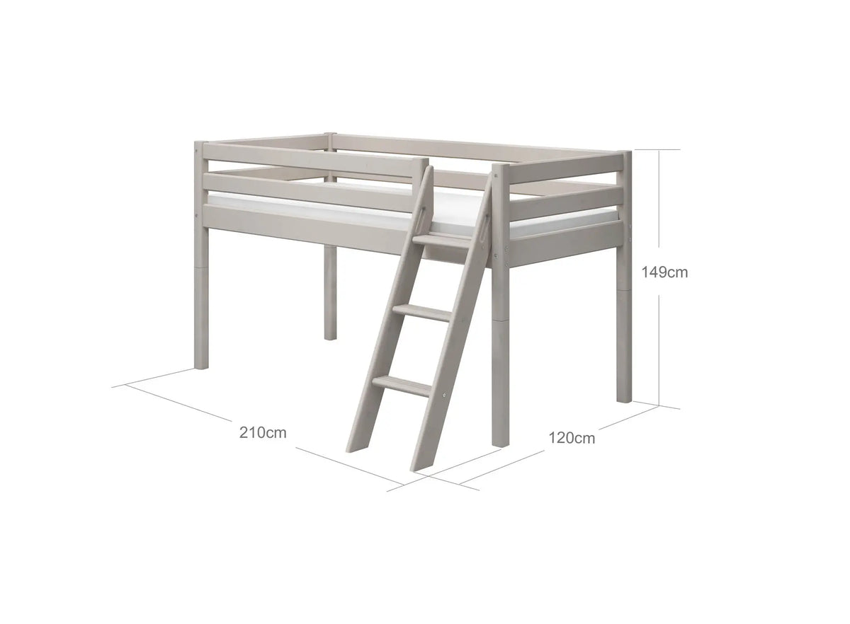 Flexa Classic Halbhohes Bett mit Schrägleiter 90 x 200 cm Grey washed
