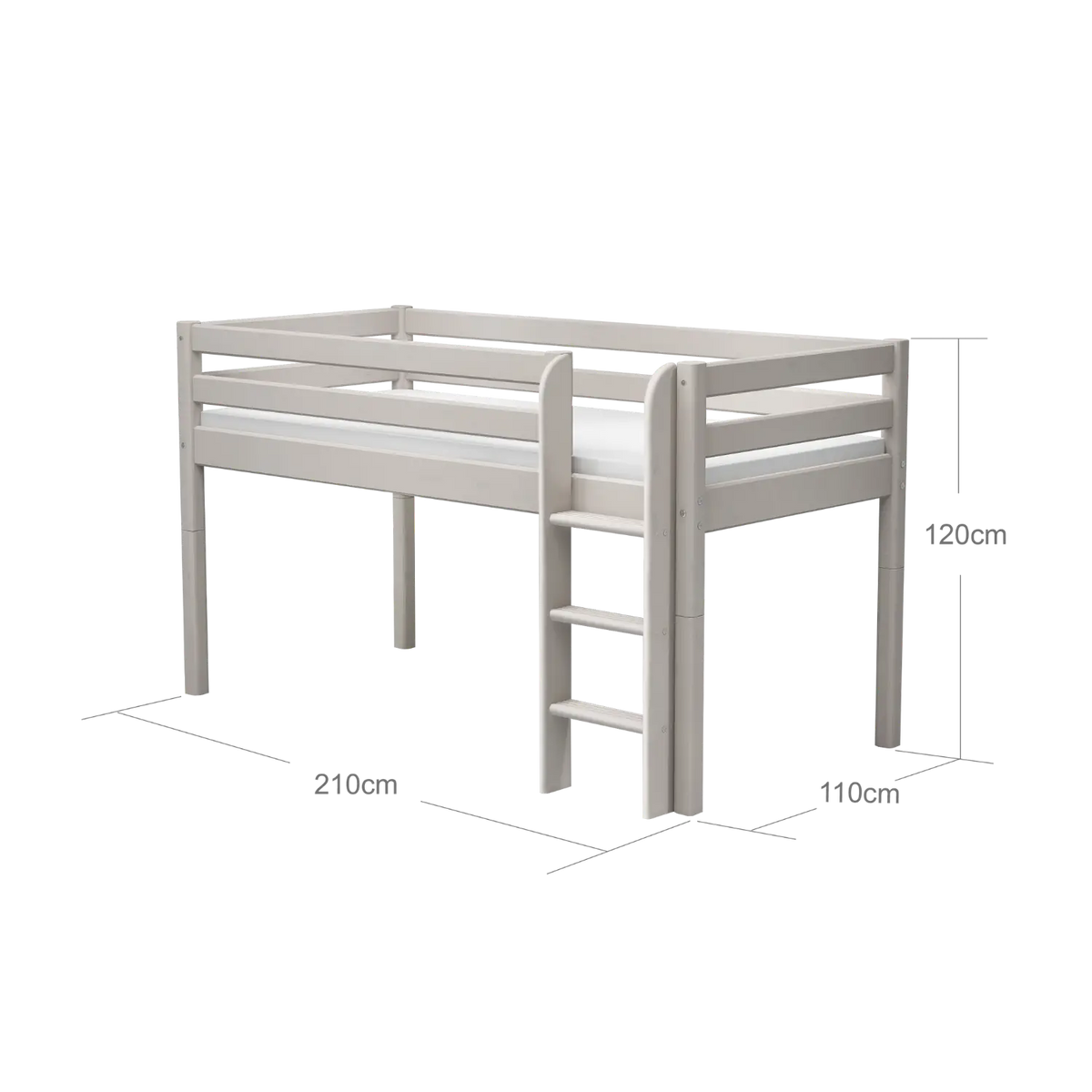 Flexa Classic Halbhohes Bett mit senkrechter Leiter 90 x 200 cm Grey washed
