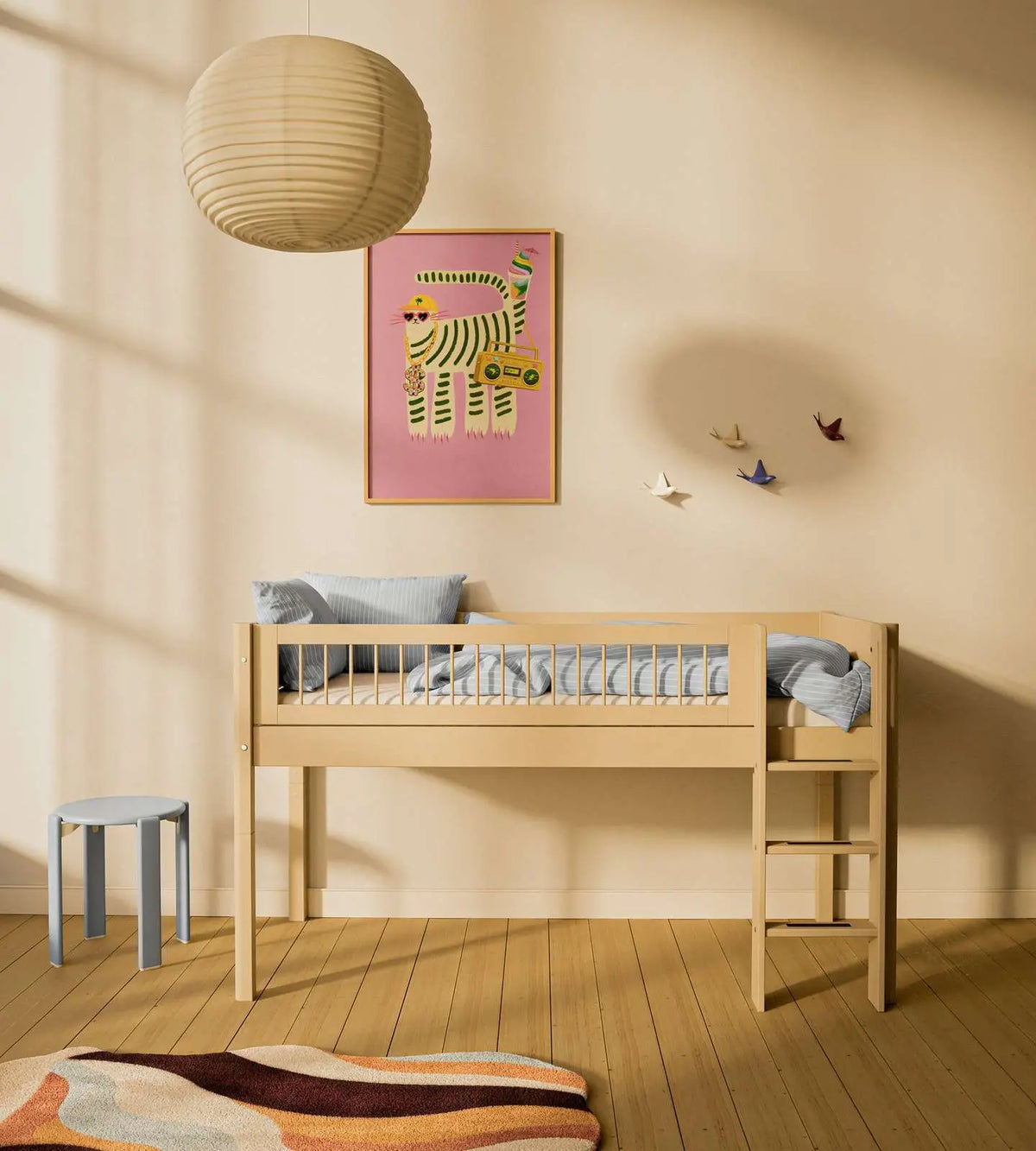 Flexa White Mid-high bed with straight ladder 90 x 200 cm True