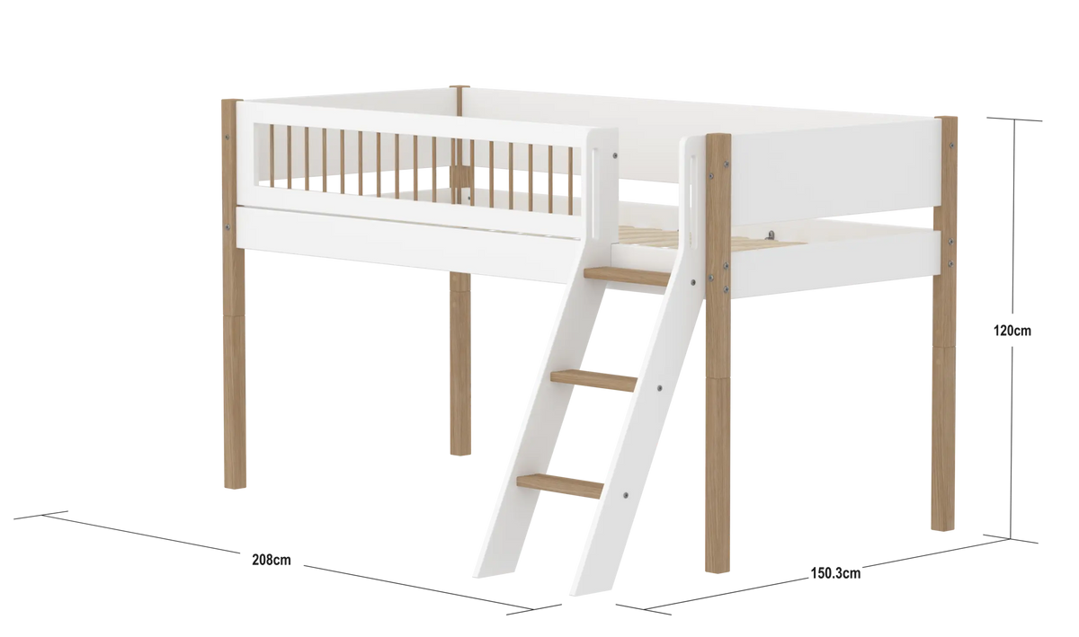 Flexa Nor Halbhohes Bett mit Schrägleiter 90 x 200 cm Eiche