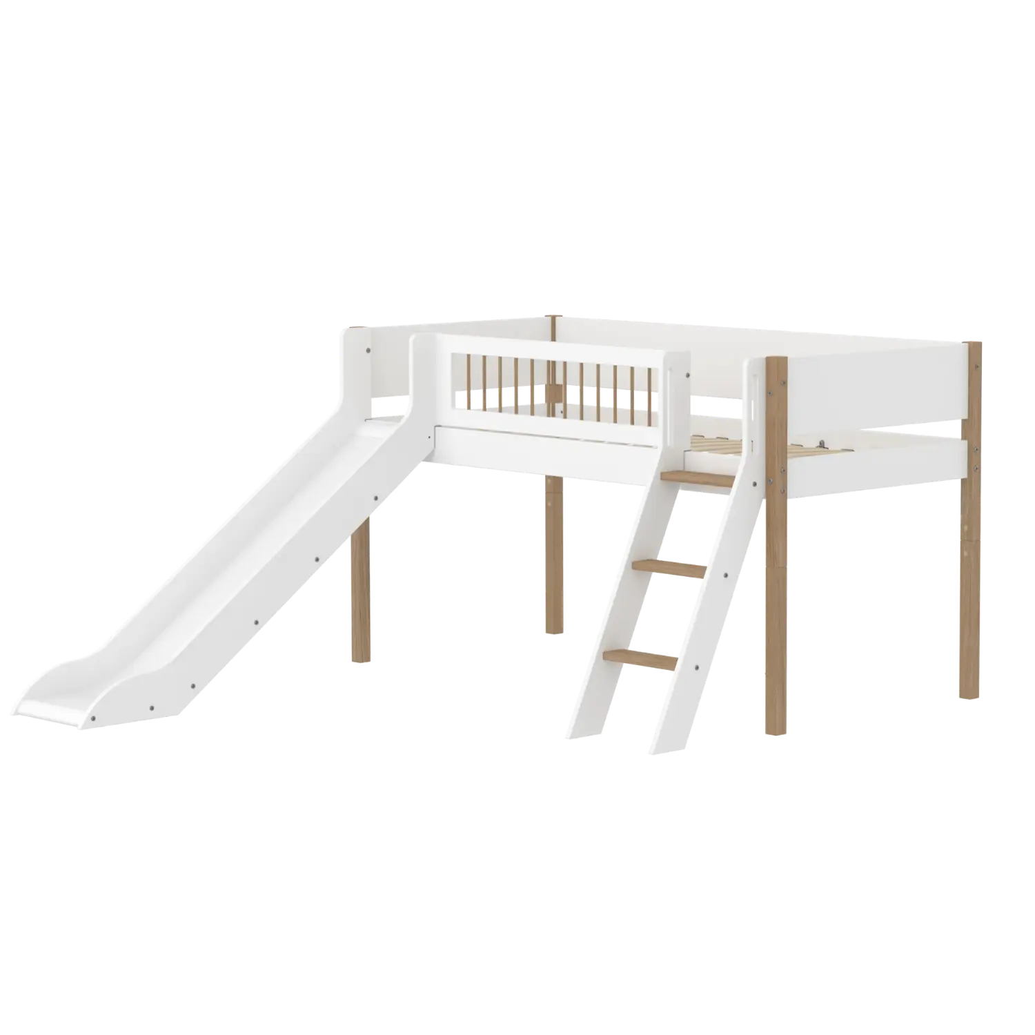 Flexa Nor Halbhohes Bett mit Rutsche 90 x 200 cm Eiche