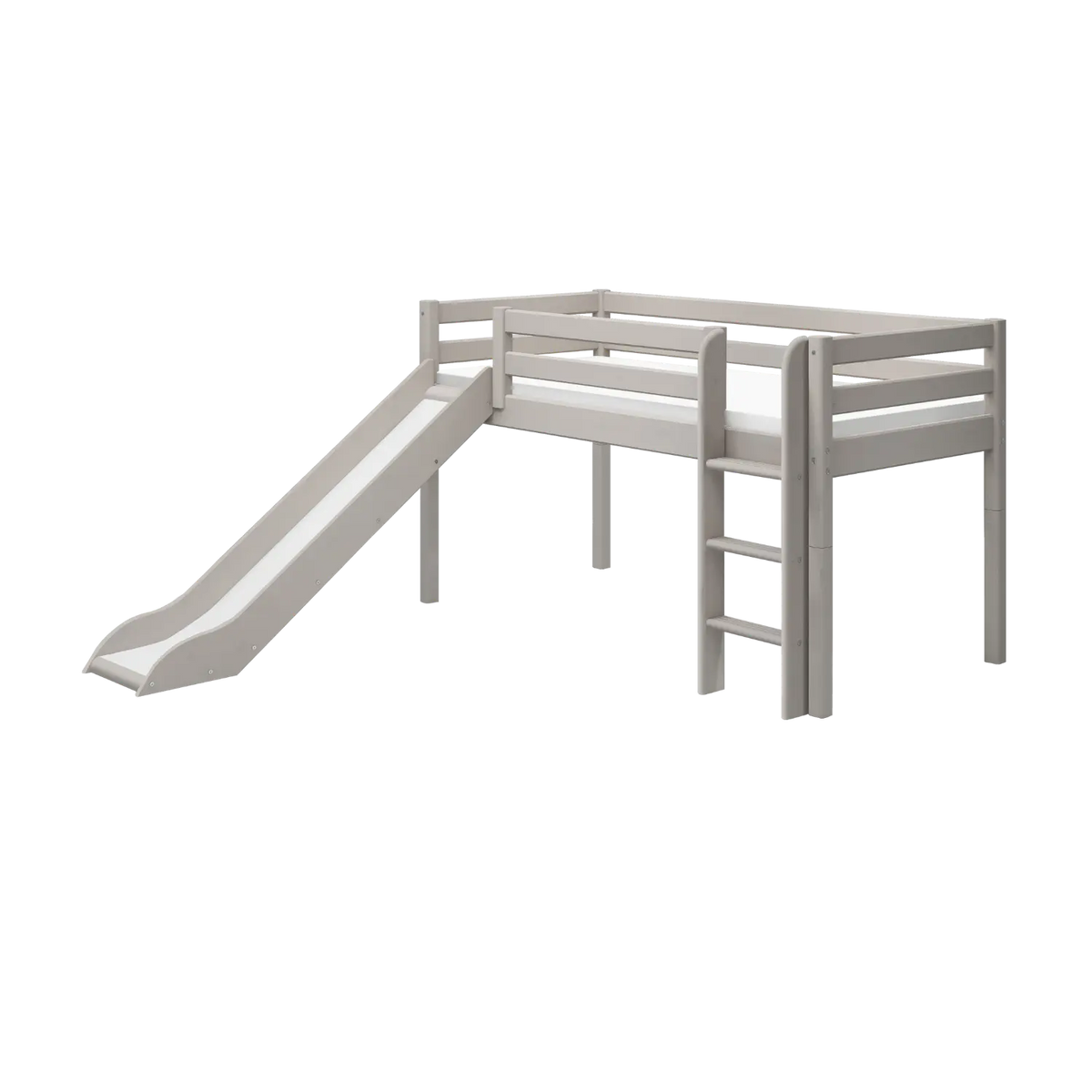 Flexa Classic Halbhohes Bett mit Rutsche und senkrechter Leiter 90 x 200 cm Grey washed