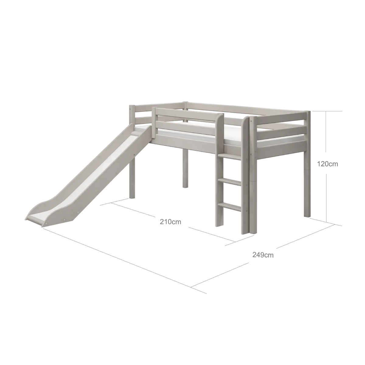 Flexa Classic Halbhohes Bett mit Rutsche und senkrechter Leiter 90 x 200 cm Grey washed