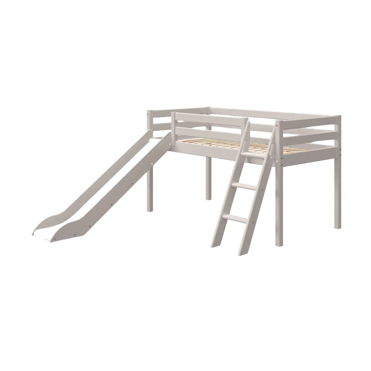 Flexa Classic Halbhohes Bett mit Rutsche und Schrägleiter 90 x 200 cm Grey washed