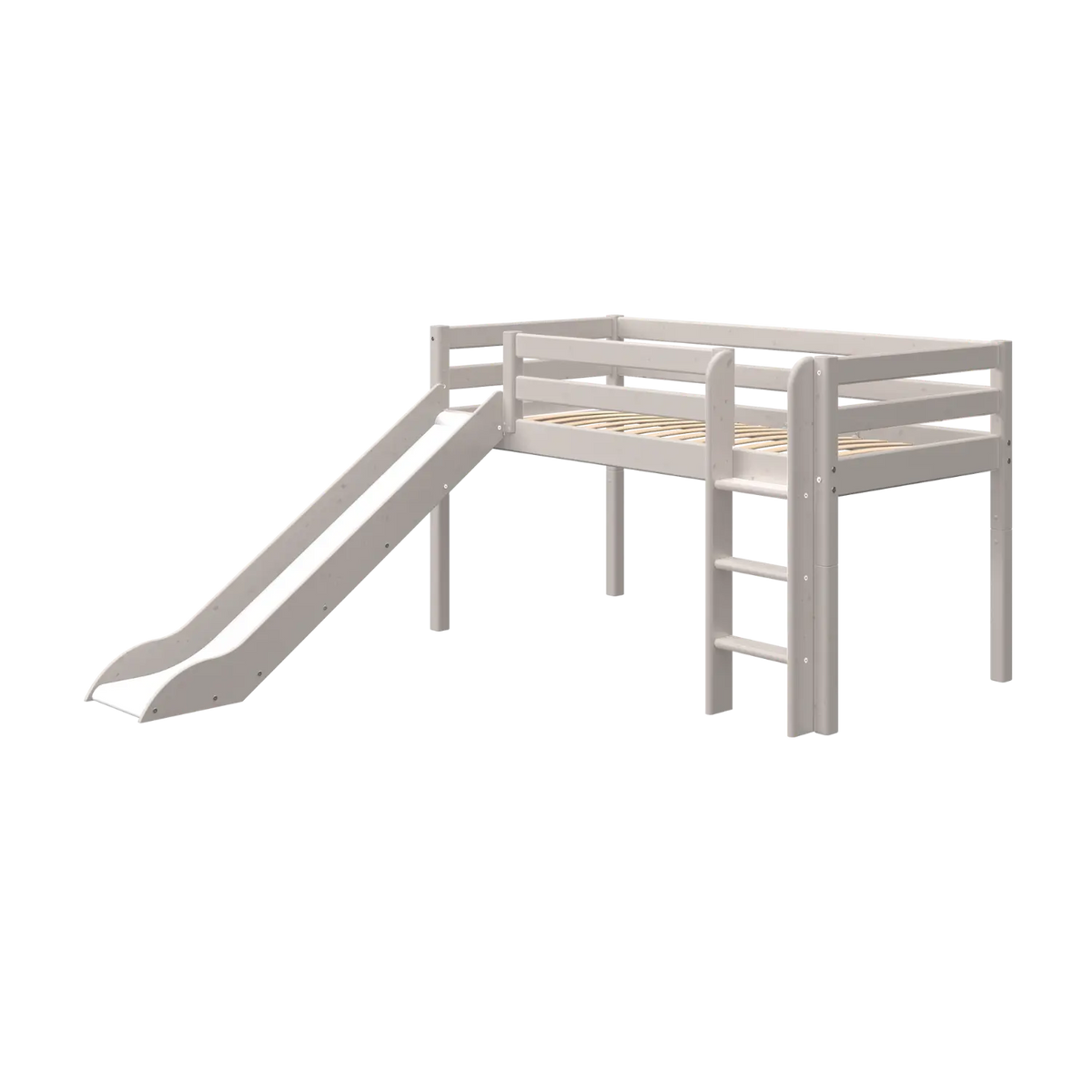 Flexa Classic Halbhohes Bett mit Rutsche und senkrechter Leiter 90 x 200 cm Grey washed