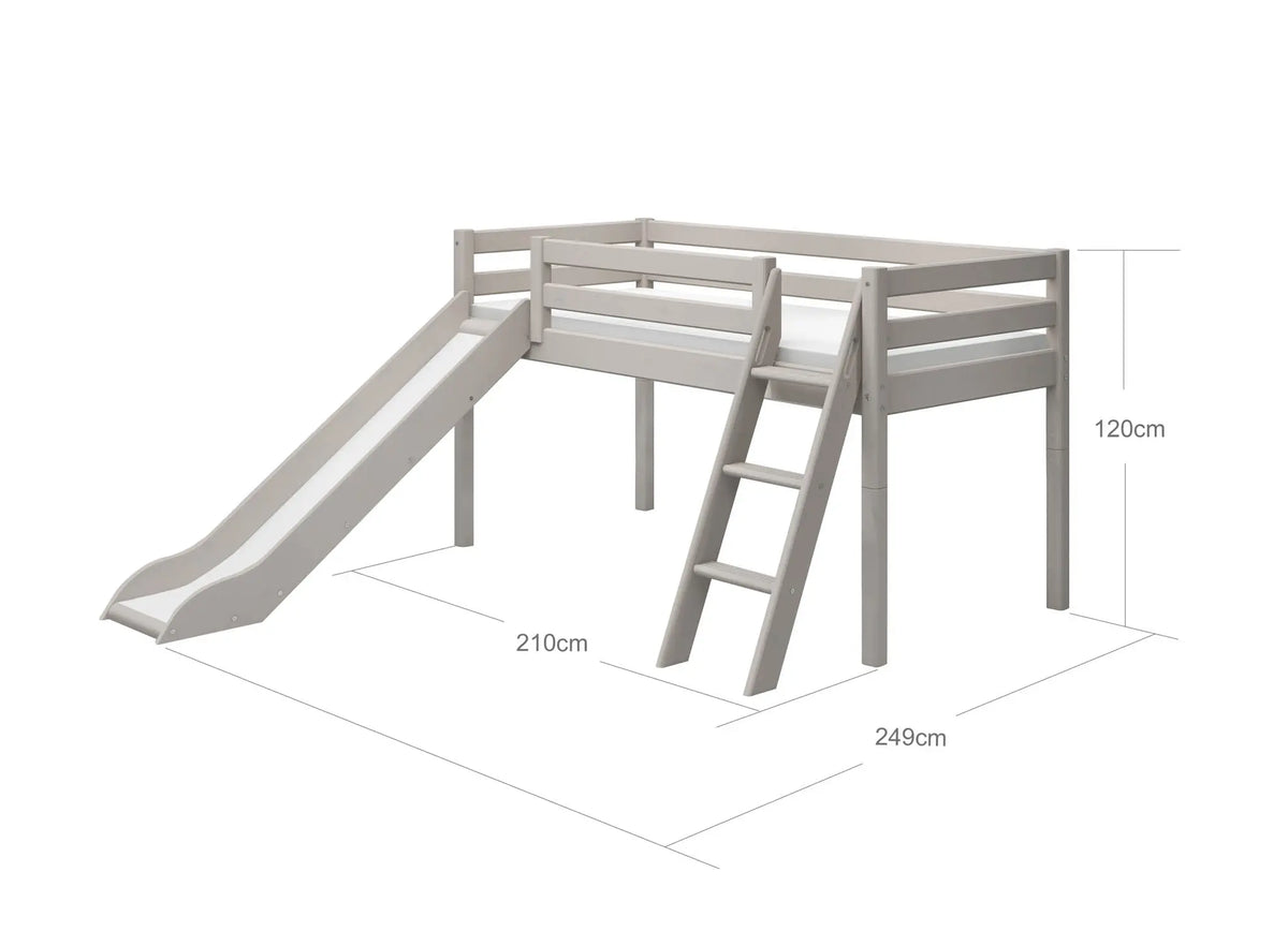 Flexa Classic Halbhohes Bett mit Rutsche und Schrägleiter 90 x 200 cm Grey washed