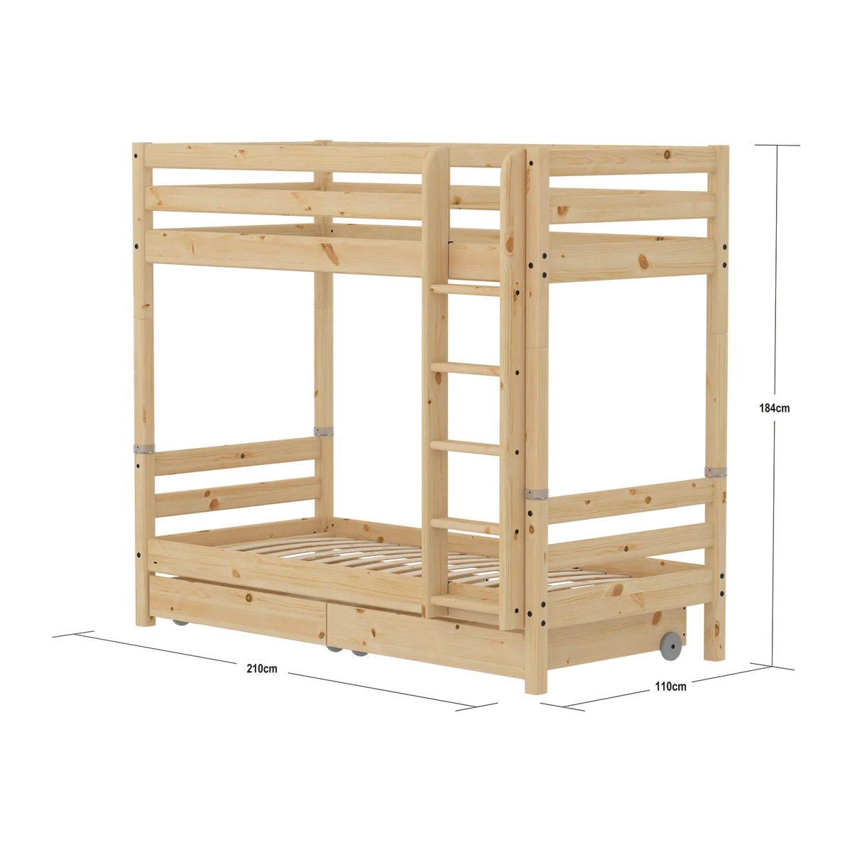 Flexa Raw Hohes Etagenbett mit Aufbewahrung 90 x 200 cm Natur