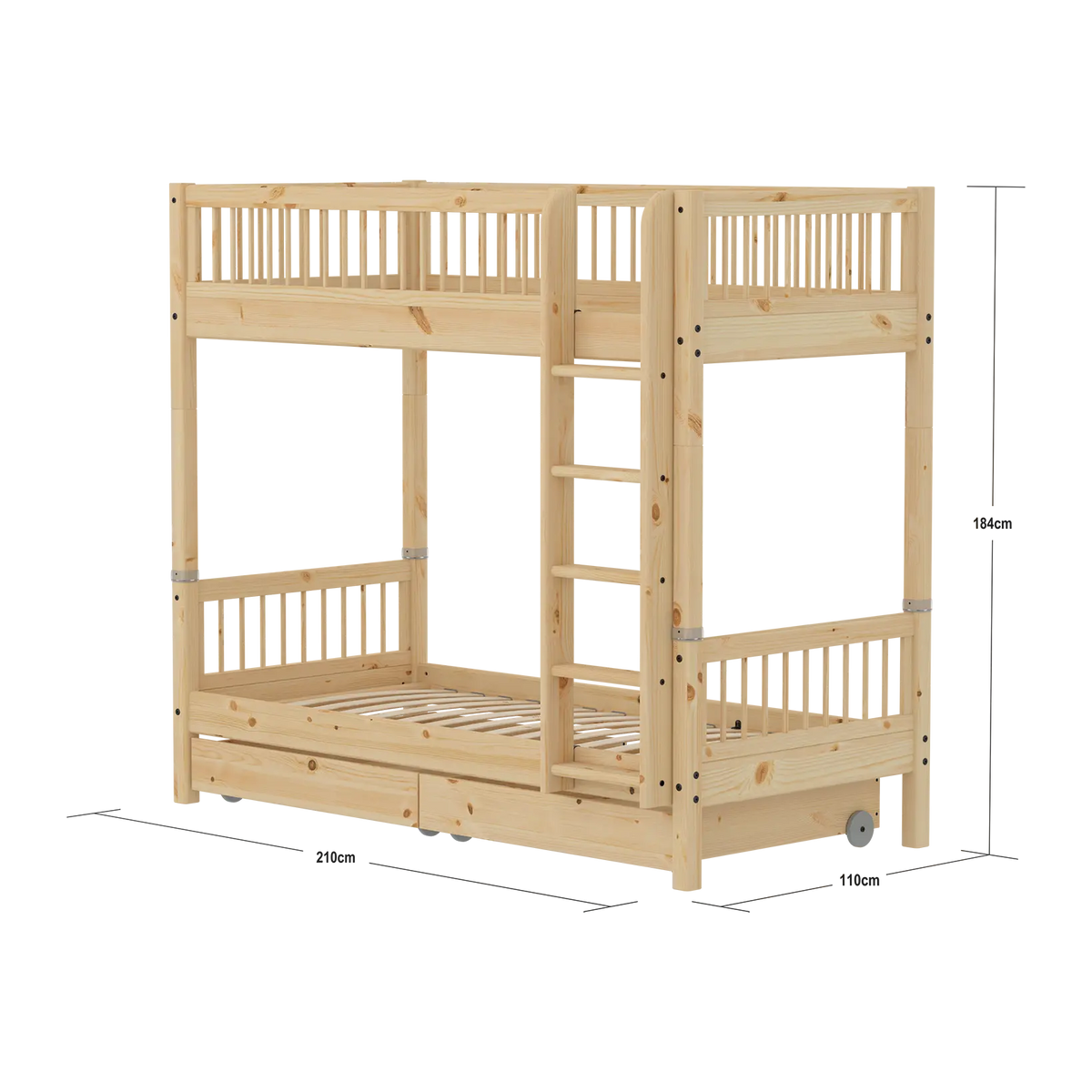 Flexa Raw Etagenbett mit Aufbewahrung 90 x 200 cm Natur