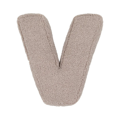 V Mocha Boucle Buchstabenkissen