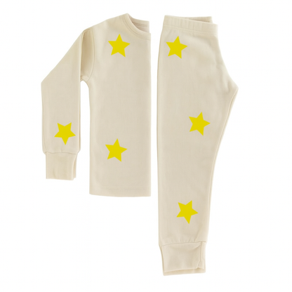 Pyjama mit Sternen Citronengelb