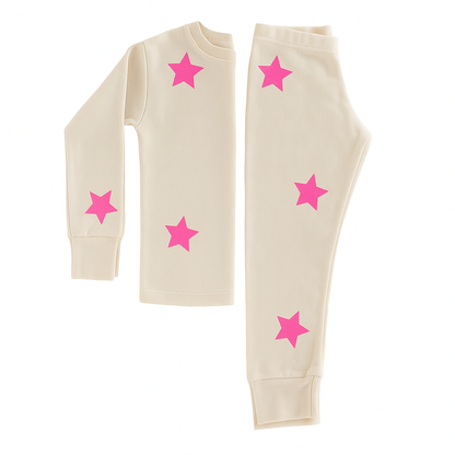 Pyjama mit Sternen Neonpink