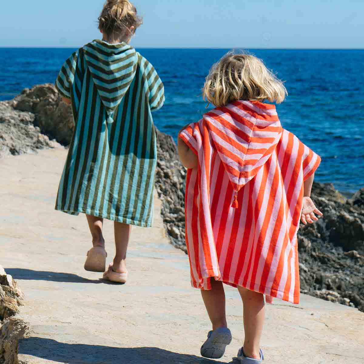 Rose in April Badeponcho Streifen Khaki/ Blau