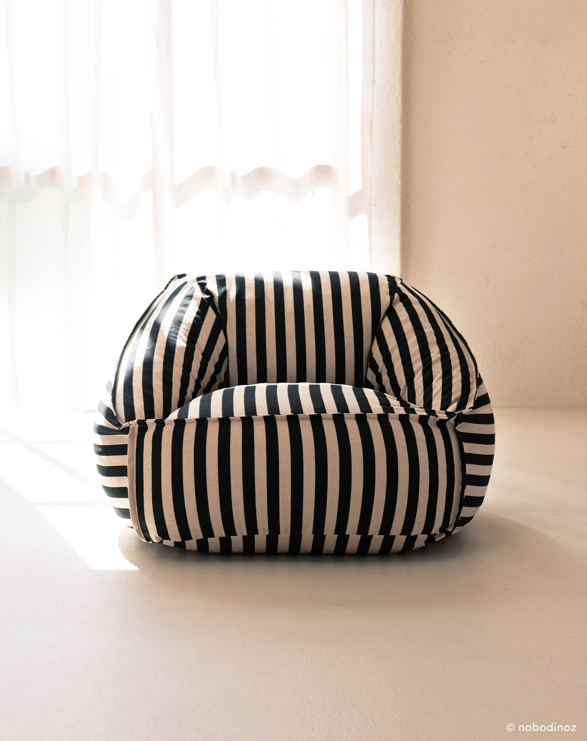 Nobodinoz Ziggy Beanbag Chair, Adult Size, Black and Sand Stripes