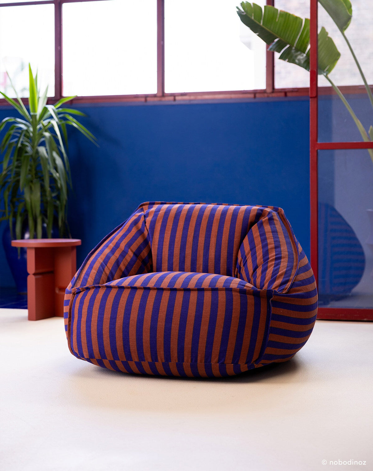 Fauteuil poire Nobodinoz Ziggy, taille adulte, marron et bleu