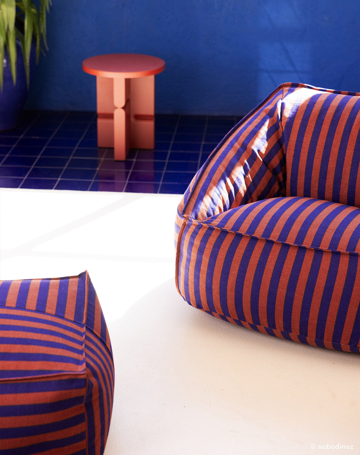 Fauteuil poire Nobodinoz Ziggy, taille adulte, marron et bleu