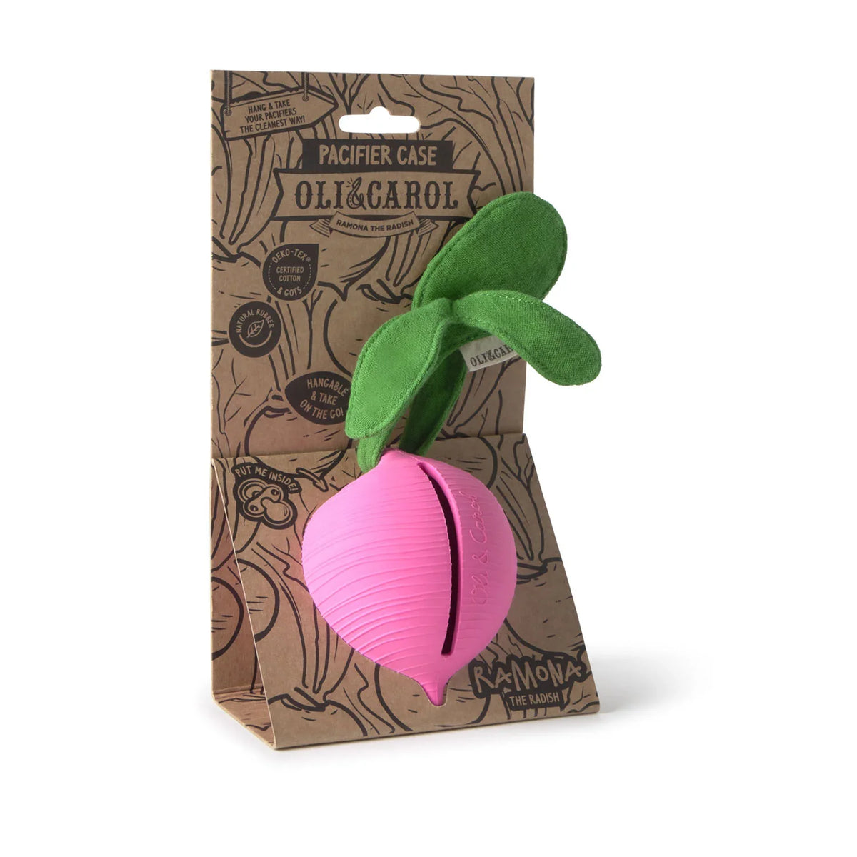 Oli & Carol Ramona the radish pacifier holder