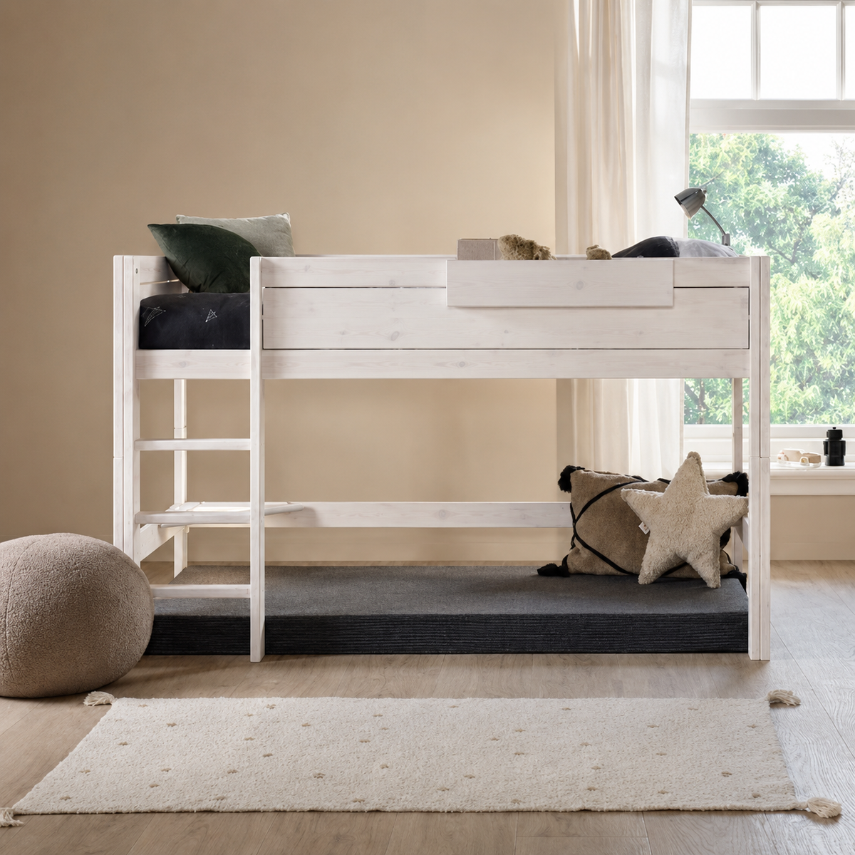 Lifetime Kidsrooms Lit surélevé 128 cm avec échelle - Original Whitewash