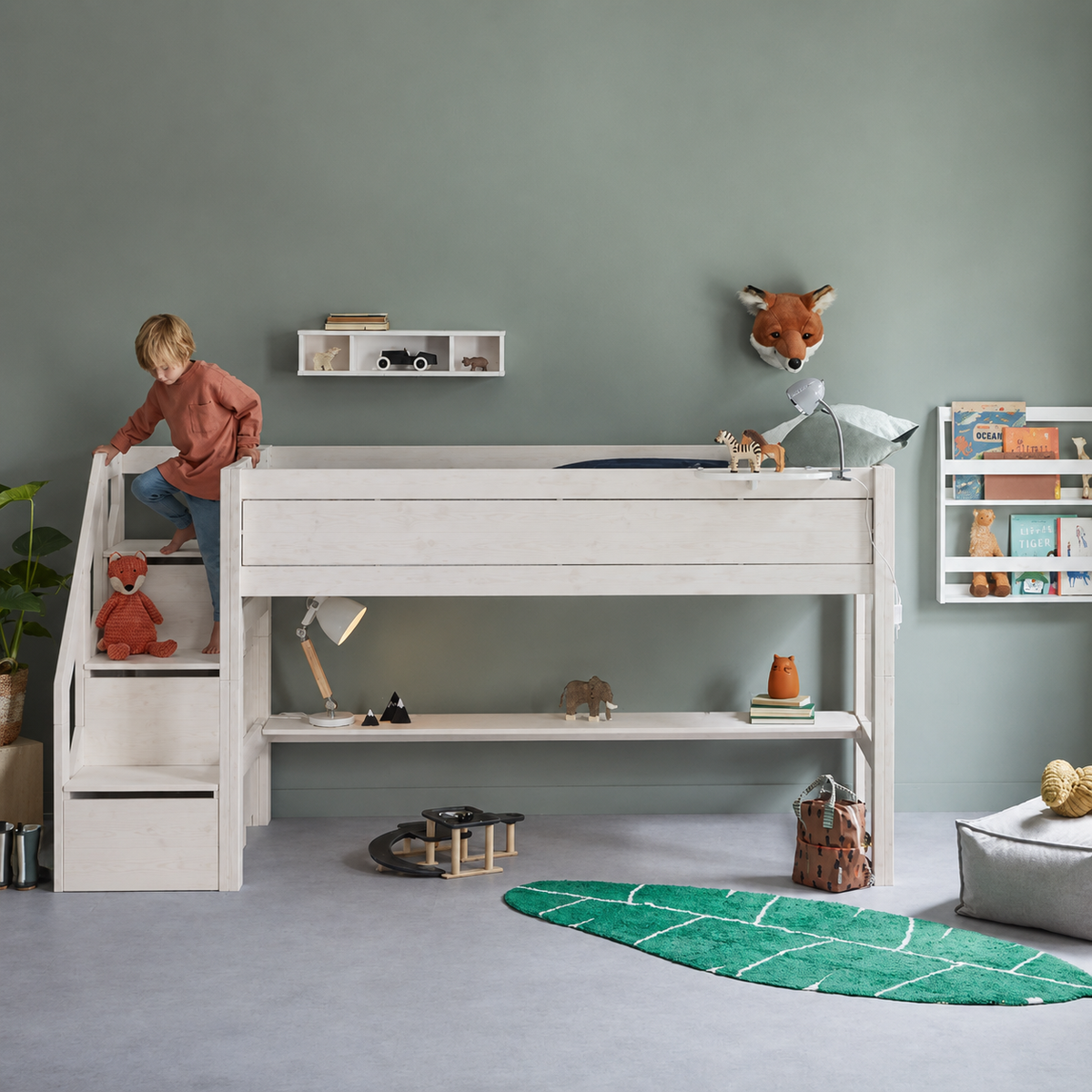 Lifetime Kidsrooms Hochbett 128 cm mit Treppe - Original Whitewash
