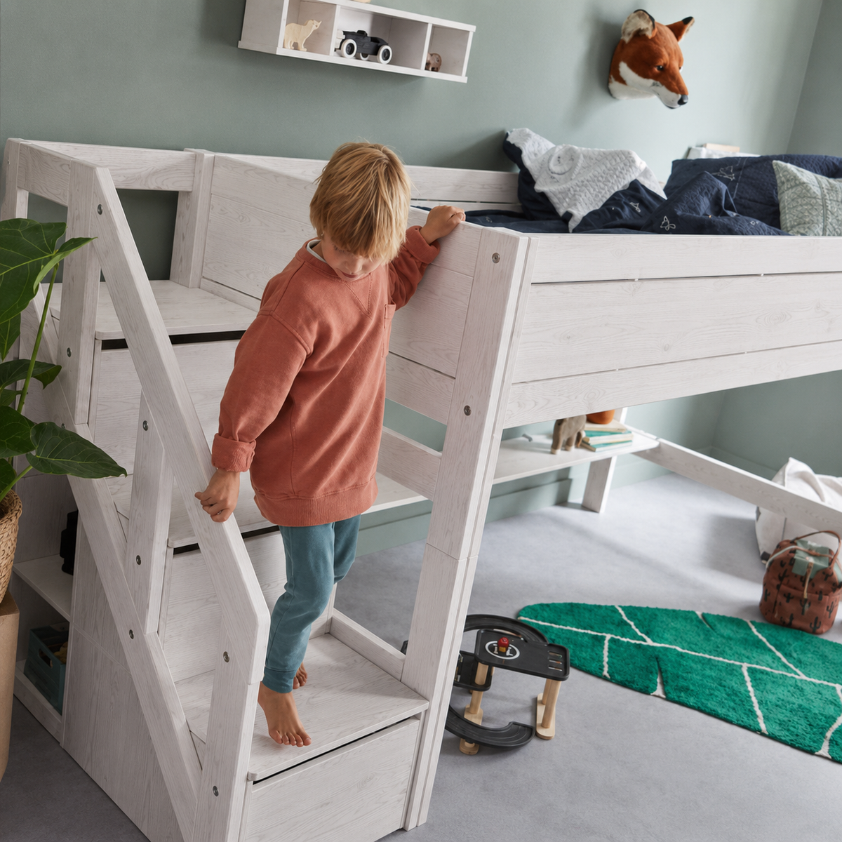 Lifetime Kidsrooms Hochbett 128 cm mit Treppe - Original Whitewash