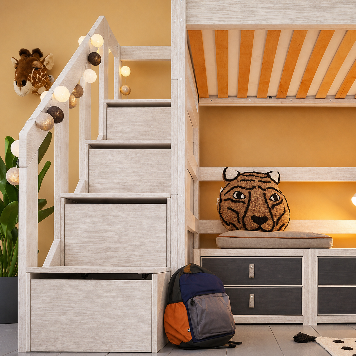Lifetime Kidsrooms Lit surélevé 177 cm avec escalier - Original Whitewash