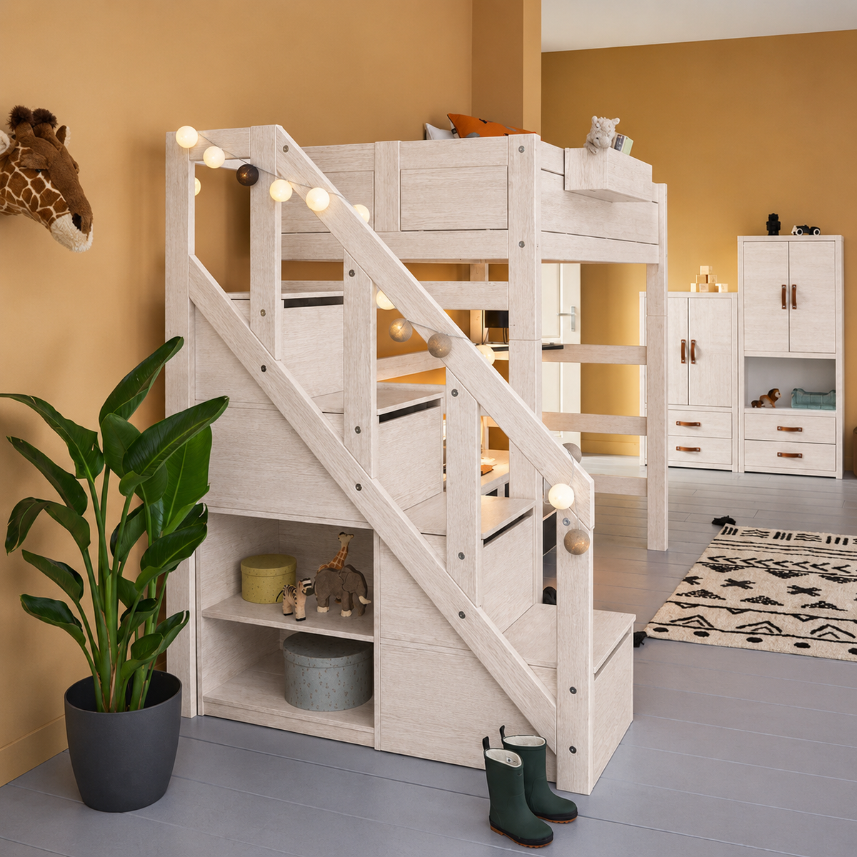 Lifetime Kidsrooms Lit surélevé 177 cm avec escalier - Original Whitewash