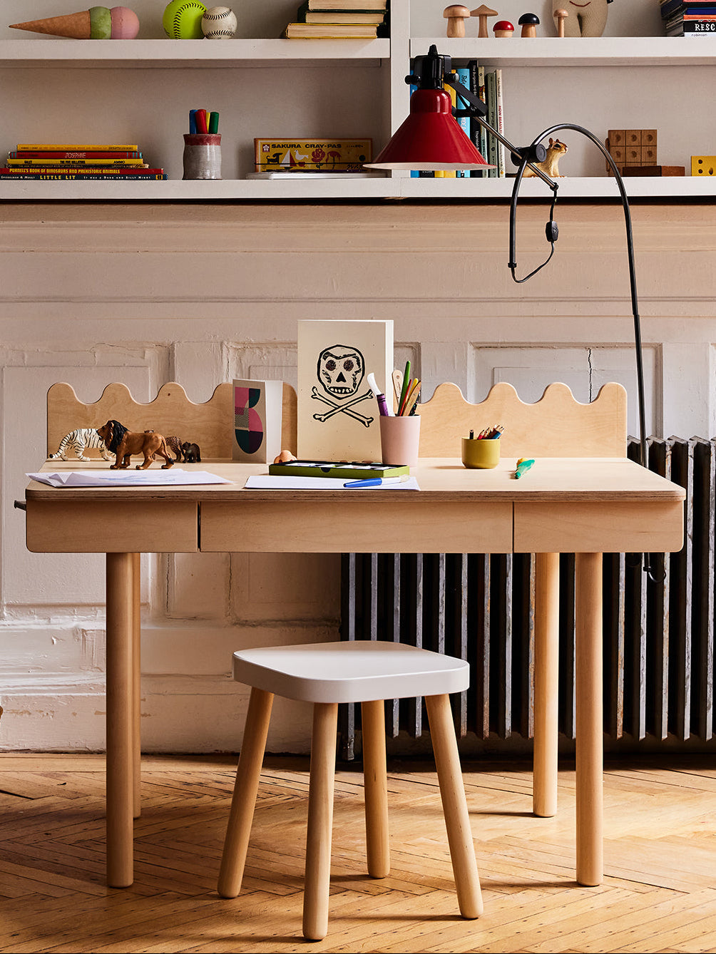 Oeuf NYC Square Stool, white / birch