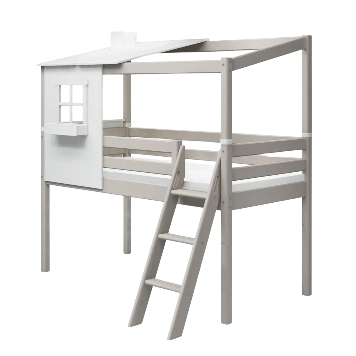 Flexa Classic Halbhohes Bett mit 1/2 Classic-Haus 90 x 200 cm Grey wash/Weiss