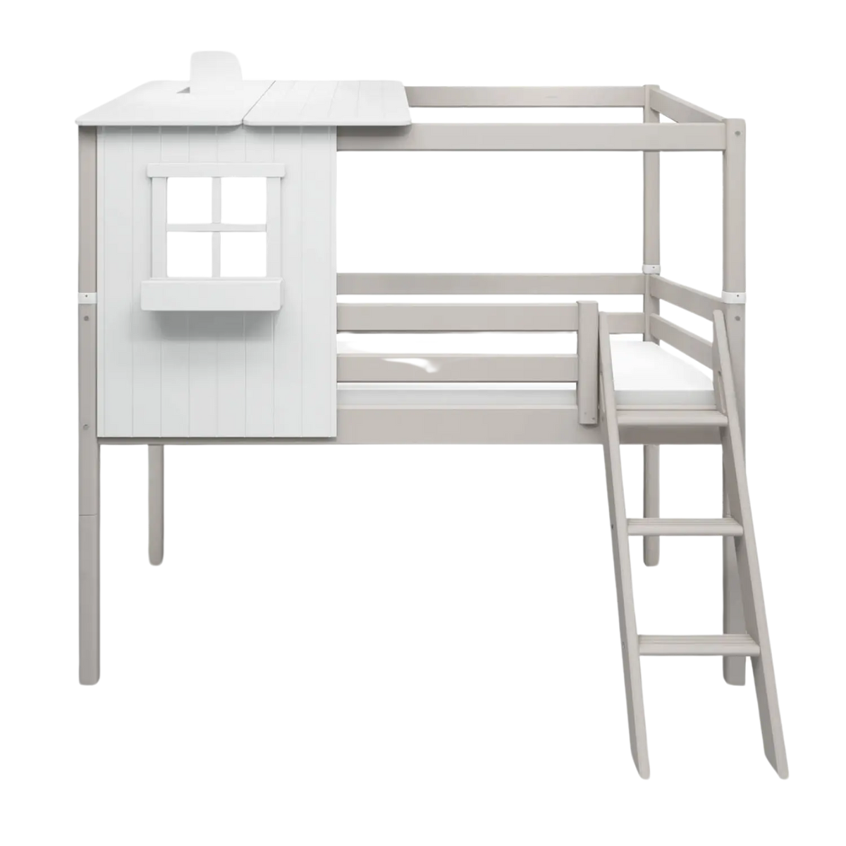 Flexa Classic Halbhohes Bett mit 1/2 Classic-Haus 90 x 200 cm Grey wash/Weiss
