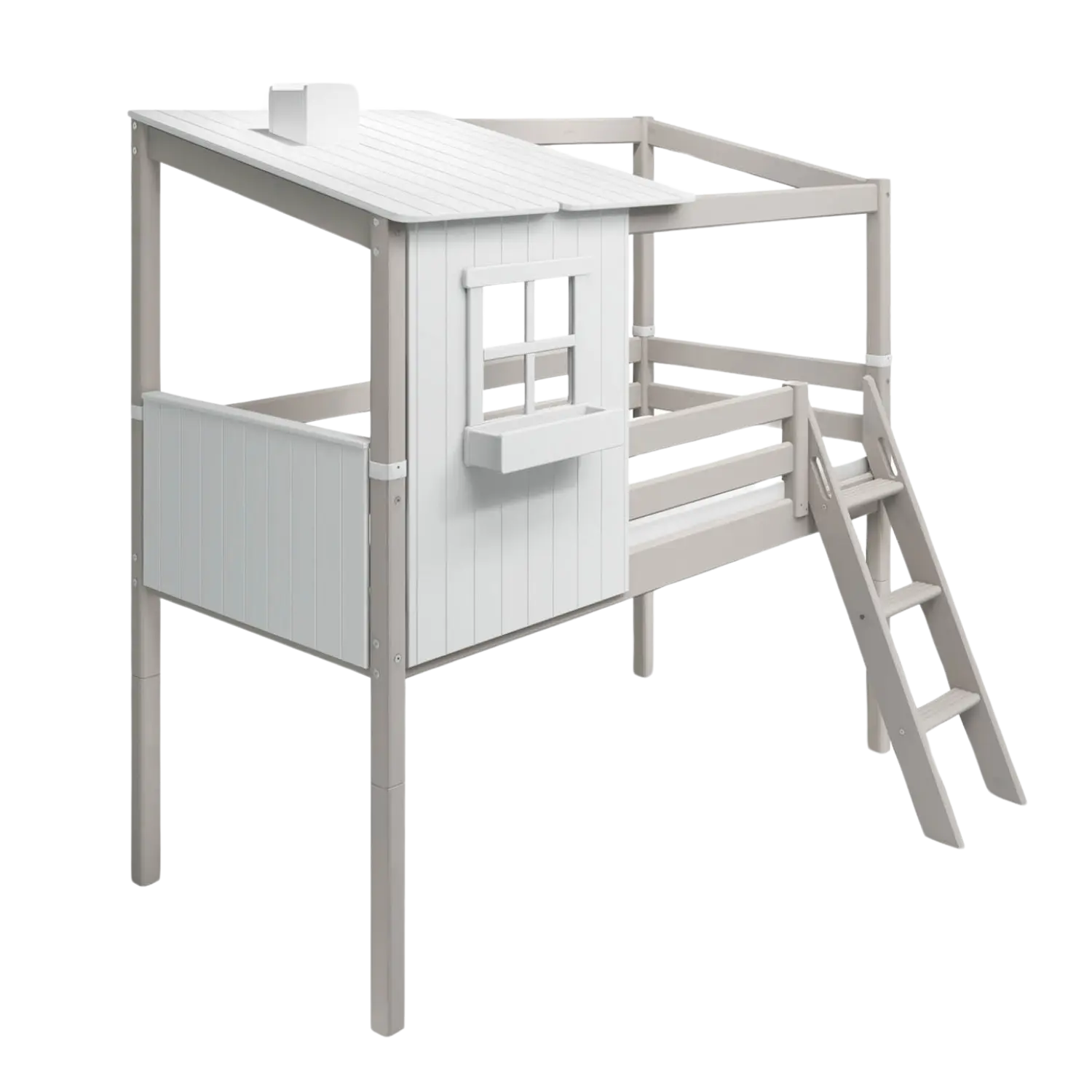 Flexa Classic Halbhohes Bett mit 1/2 Classic-Haus 90 x 200 cm Grey wash/Weiss