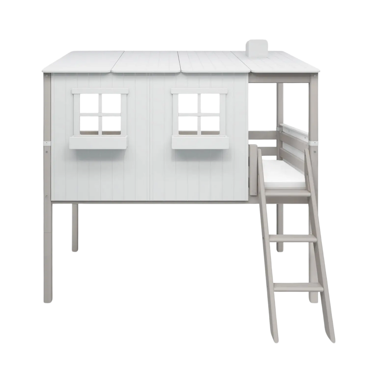 Flexa Classic Halbhohes Bett mit Classic-Haus 90 x 200 cm Grey wash/Weiss