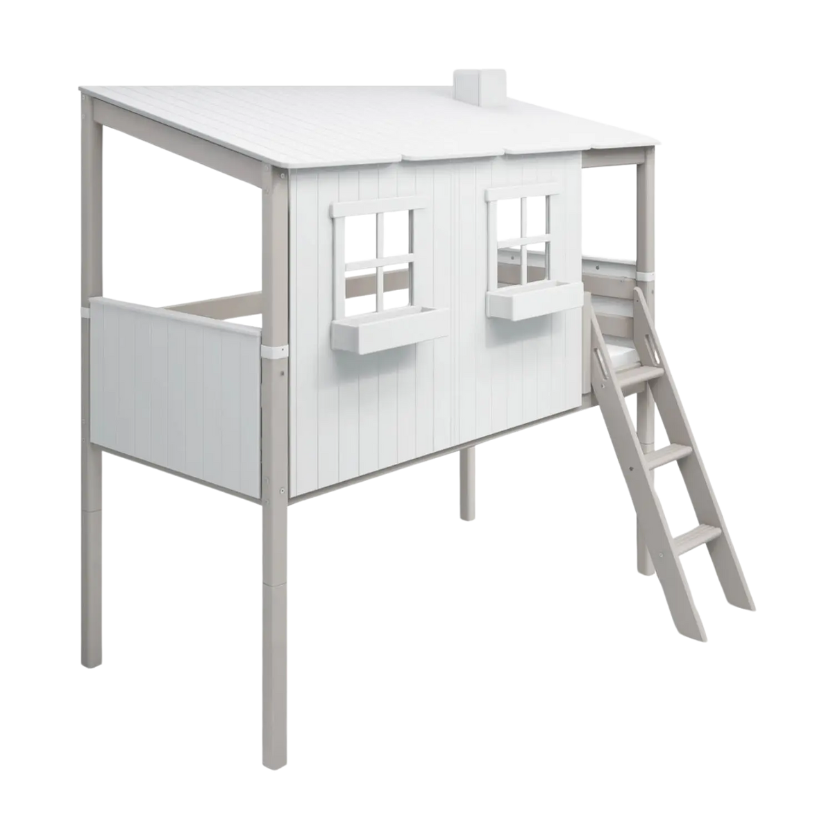 Flexa Classic Halbhohes Bett mit Classic-Haus 90 x 200 cm Grey wash/Weiss