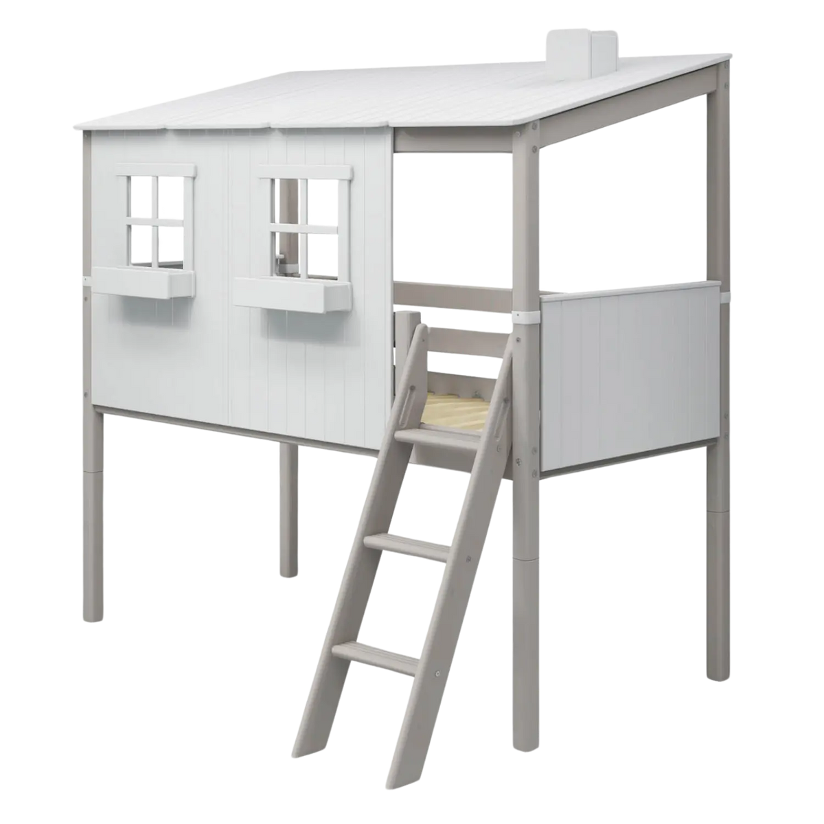 Flexa Classic Halbhohes Bett mit Classic-Haus 90 x 200 cm Grey wash/Weiss