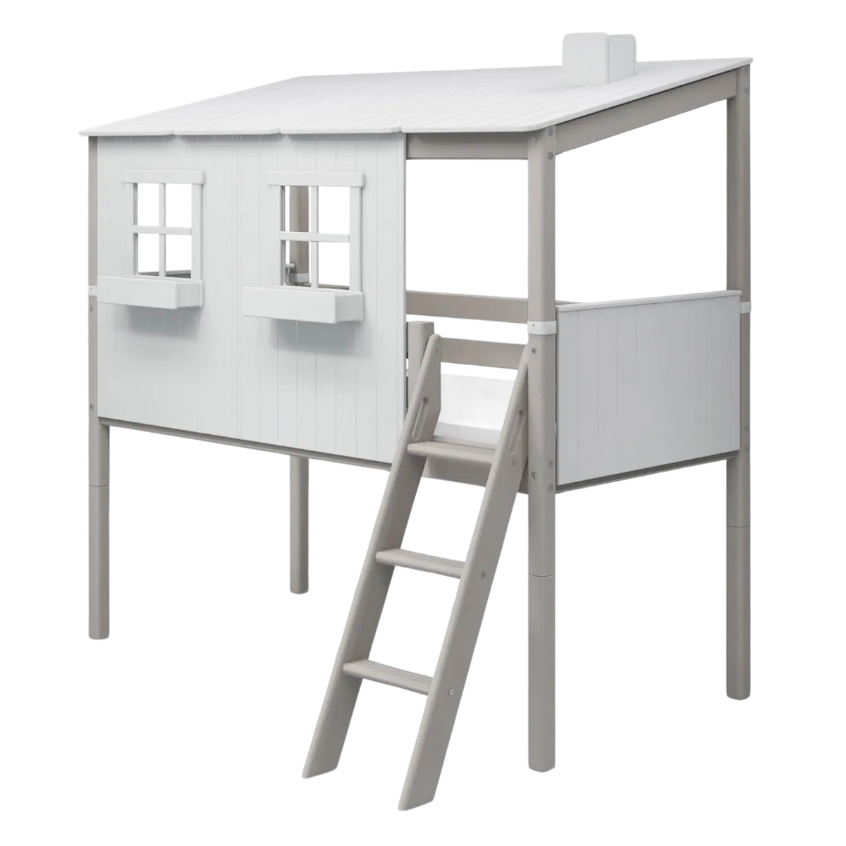 Flexa Classic Halbhohes Bett mit Classic-Haus 90 x 200 cm Grey wash/Weiss