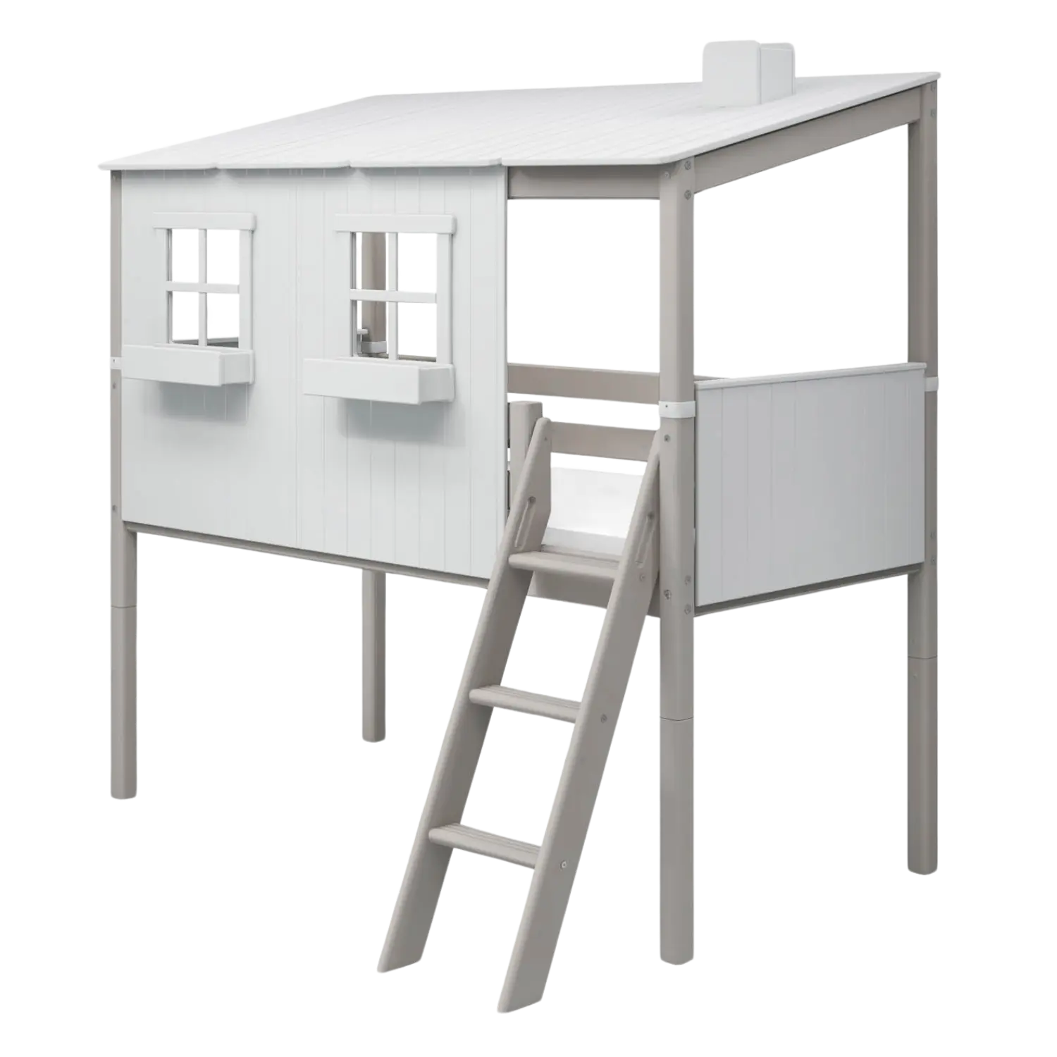 Flexa Classic Halbhohes Bett mit Classic-Haus 90 x 200 cm Grey wash/Weiss