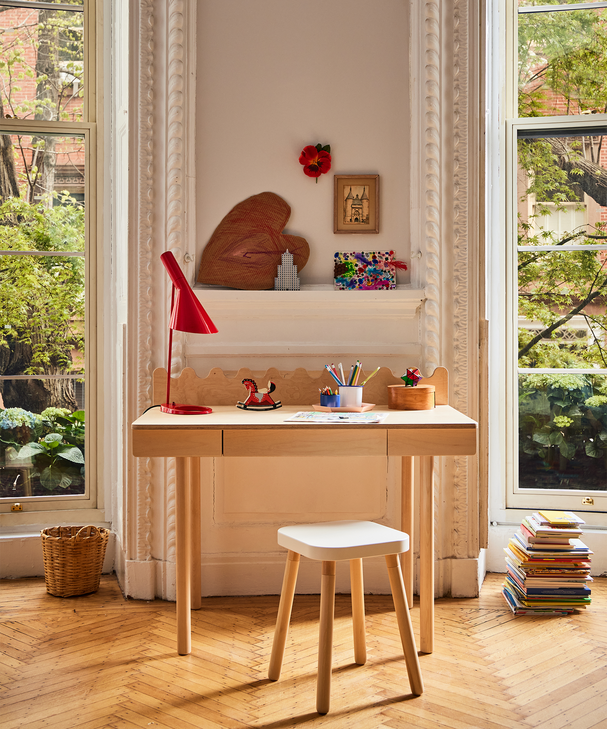 Oeuf NYC Square Stool, white / birch