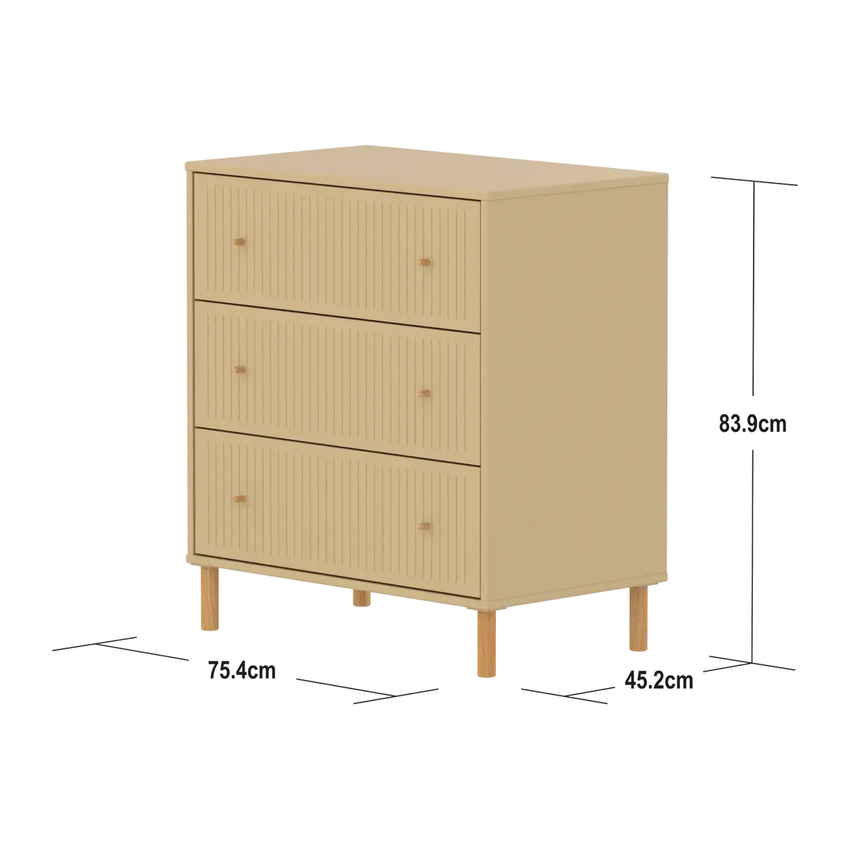 Flexa Saga Kommode, 3 Schubladen mit Rillen Sand/Eiche